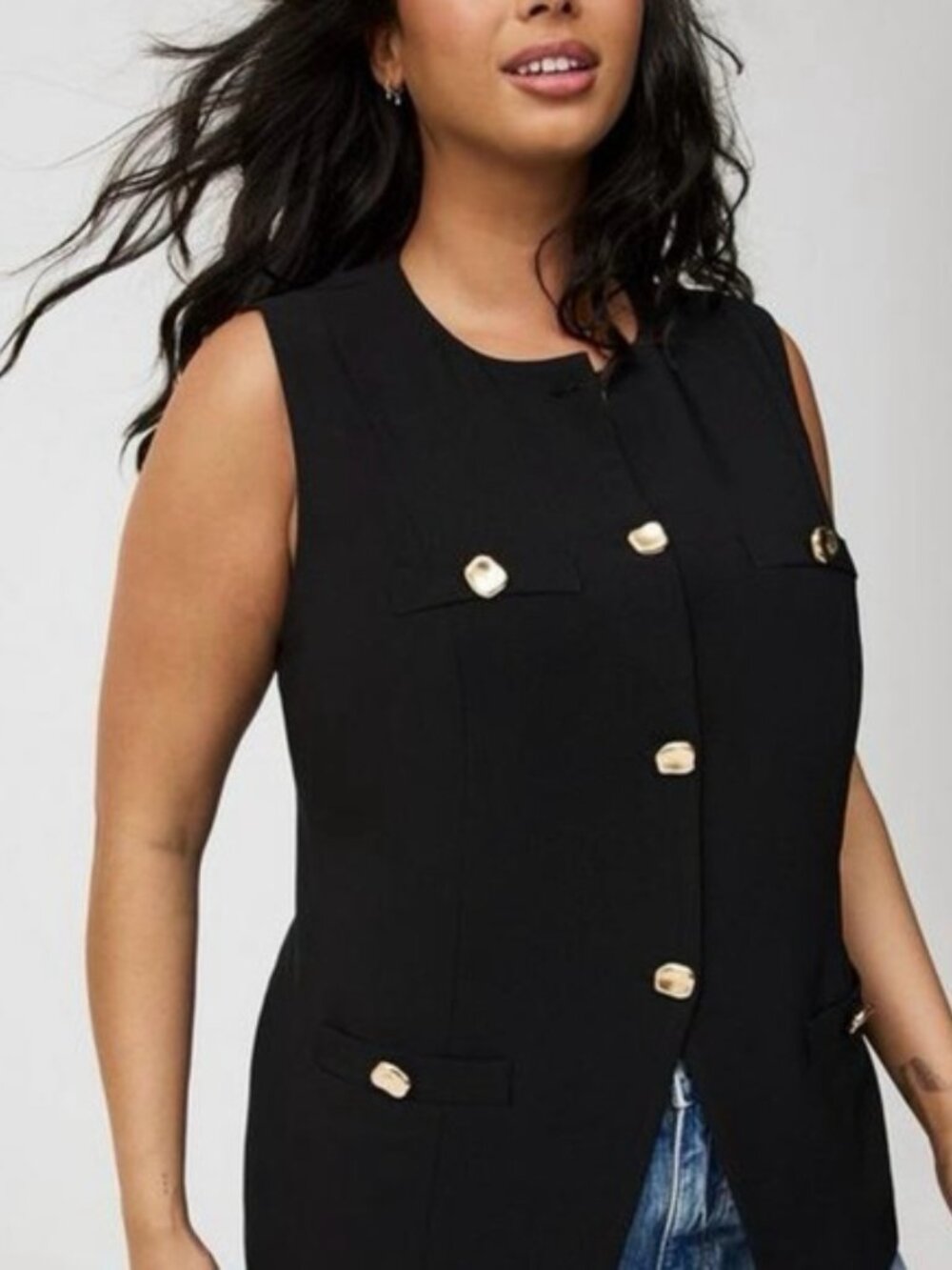 Torrid Studio Black Crepe Gold Button Sleeveless Vest Plus Size 3 - Picture 2 of 12